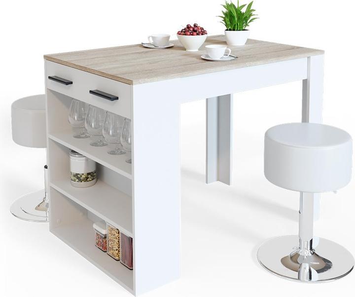 Vicco Bartisch Set Repose, Sonoma/Weiss, 67 x 100 cm mit 2 Barhockern