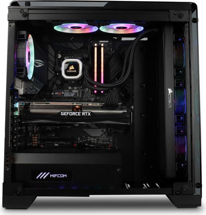 Produktbild Mifcom Spectrum RTX2080Ti Core i9 Ultimate (Intel Core i9-9900K, 32 GB, 1000 GB, GeForce RTX 2080 Ti)
