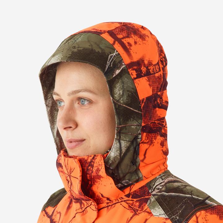 Produktbild Solognac Women’s 3-in-1 warm silent waterproof hunting jacket neon camouflage 500 (34)