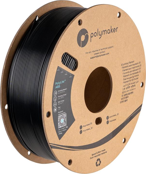 Actual product image Polymaker PolyLite ABS V2 - Black - 1.75mm (ABS, 1.75 mm, 1000 g, Black)