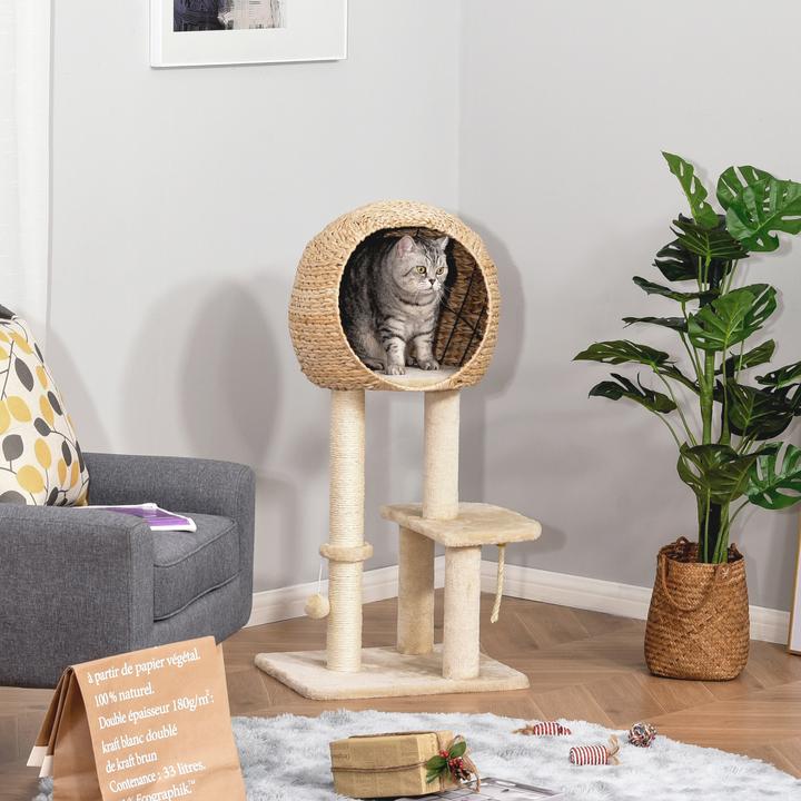 Immagine prodotto PawHut Albero per gatti con grotta (100 cm, Beige)