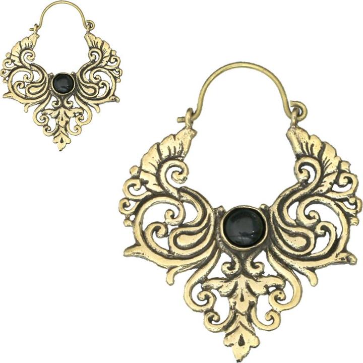 Produktbild Star Piercing Ohrring vergoldet Mandala zwei Schwäne Onyx Stein (Messing, Mineralisch)