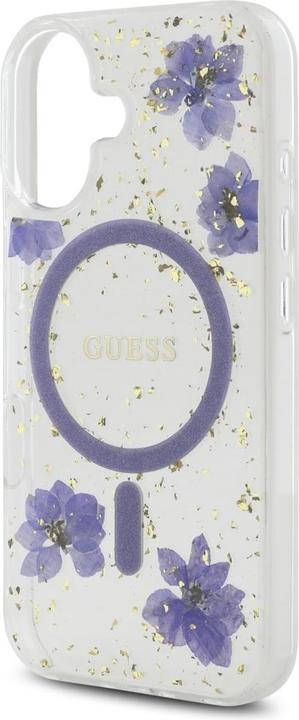 Produktbild Guess Case Resin Flowers Glitter MagSafe for iPhone 16 purple (Apple iPhone 16)