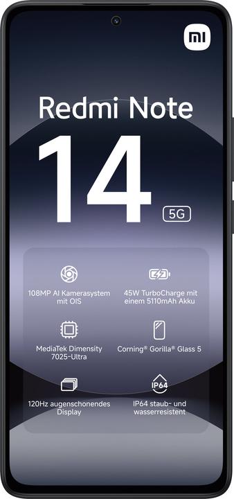 Actual product image Xiaomi Redmi Note 14 5G (256 GB, Midnight Black, 6.67", Hybrid Dual SIM, 108 Mpx, 5G)
