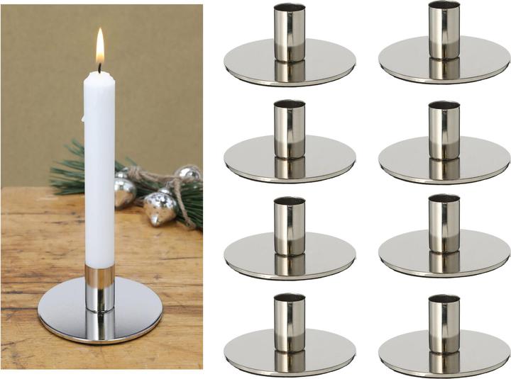 Actual product image Novaliv 8x Stick Candle Holder Metal Candle Holder SILVER 10x5cm Christmas Decorative Candle Pin (10 x 5 cm)