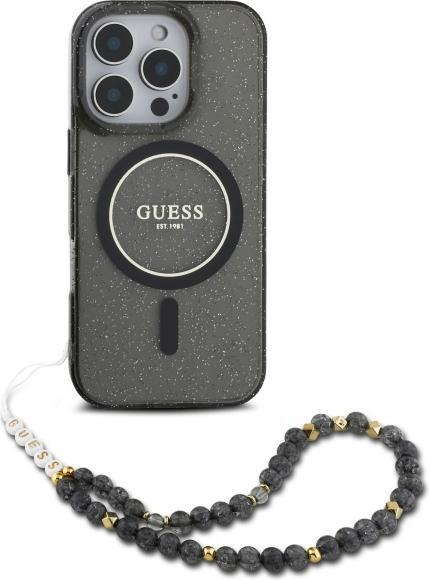 Actual product image Guess GUHMP16XHGCRELSK iPhone 16 Pro Max 6.9" czarny/czarny hardcase IML Glitter With Pearl Strap M
