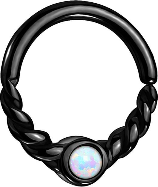 Actual product image Star Piercing Micro Piercing Ring black half braided with Opal white (Surgical steel 316L, without brass)