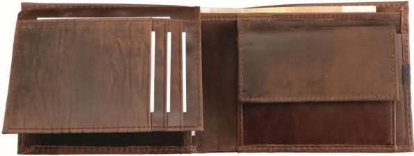 Actual product image Pridesoul Wallet, leather, dark brown, portrait format two note compartments, coin compartment, seven credit