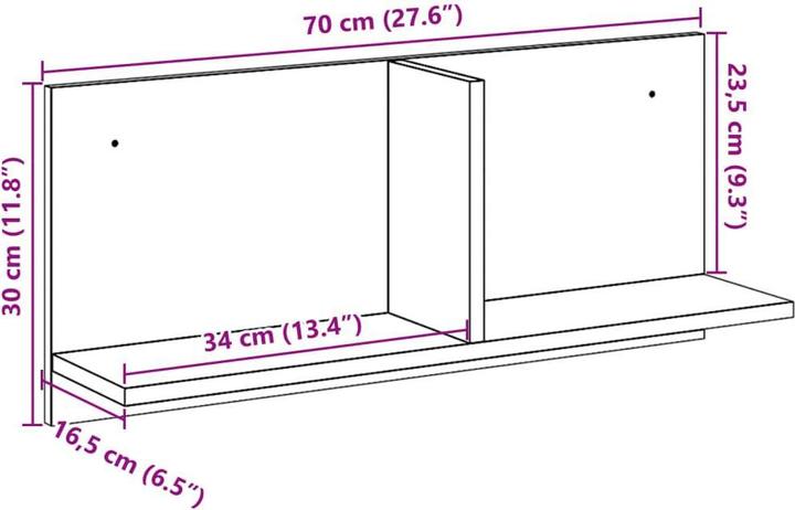 Productafbeelding VidaXL Wandplank Hangende plank Boekenplank Zwevende plank Wandplank Artisanaal eiken (70 x 16,5 x 30 cm)