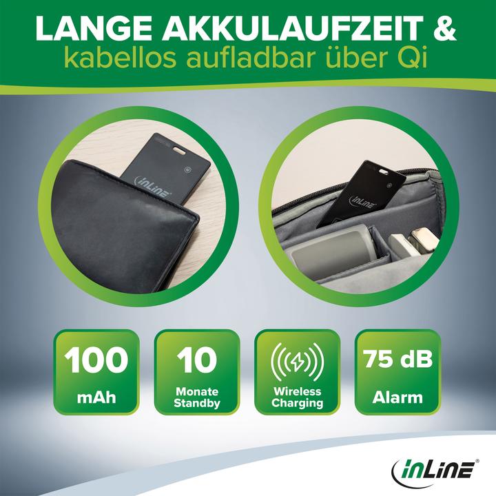 Productafbeelding InLine ® Wallet Finder, smarte Karte für die Geldbörse, Qi-Aufladung, 100mAh, IPX5 (iOS, iPadOS)
