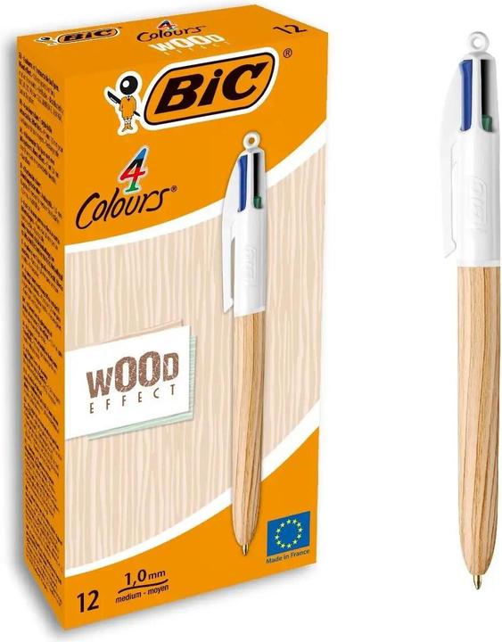 Productafbeelding Bic Intrekbare Balpen 4 Kleuren Houten Stijl (Natuur/wit, 1 x)