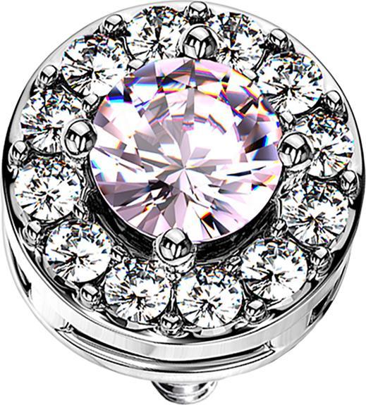 Produktbild Star Piercing Dermal Anchor silber Kristallkreis mit grossem Kristall pink (Messing, Chirurgenstahl 316L)