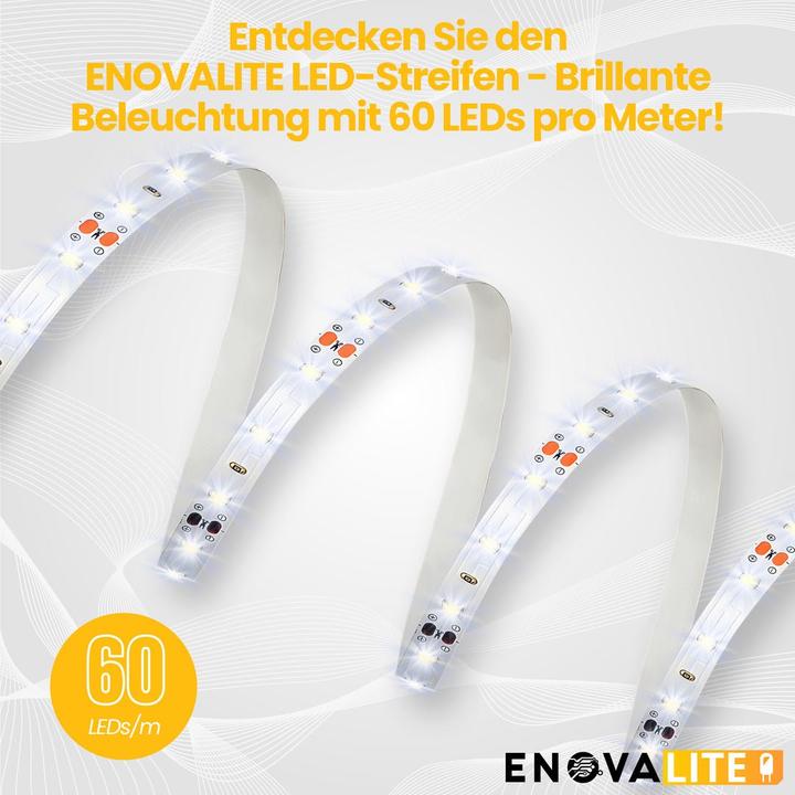Image du produit Enovalite Kit de bandes LED, RGB, avec télécommande et adaptateur secteur (RGB, 500 cm, Intérieur)