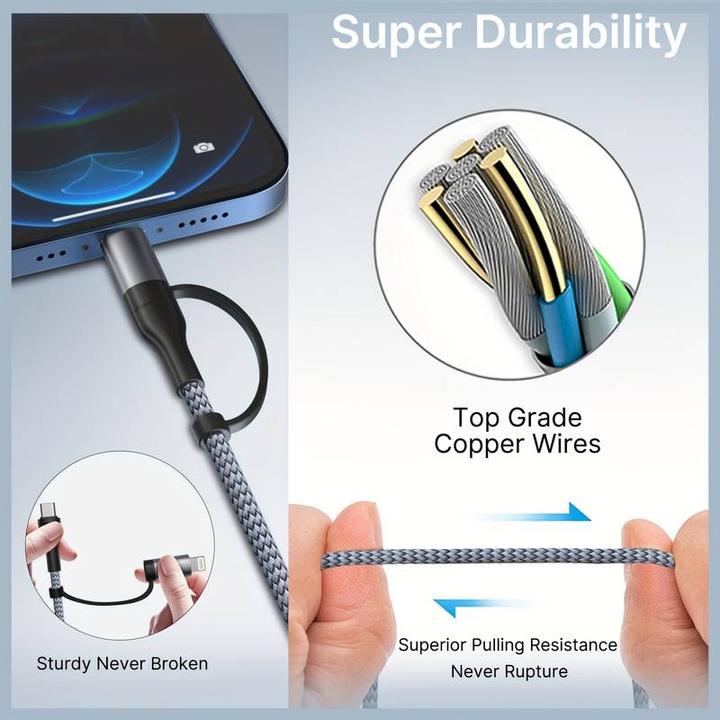 Image du produit PhoneLook Câble de charge 2 en 1 (USB-C vers USB-C + Lightning) pour iPhone 15 et modèles précédents (1 m)