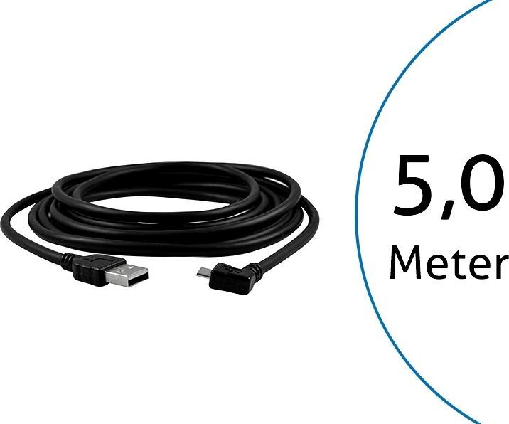 Produktbild TecLines TUC005B USB Kabel 5m von Micro-B-Stecker 90 Grad gewinkelt auf Typ A Stecker, schwarz (5 m, USB 1.0)