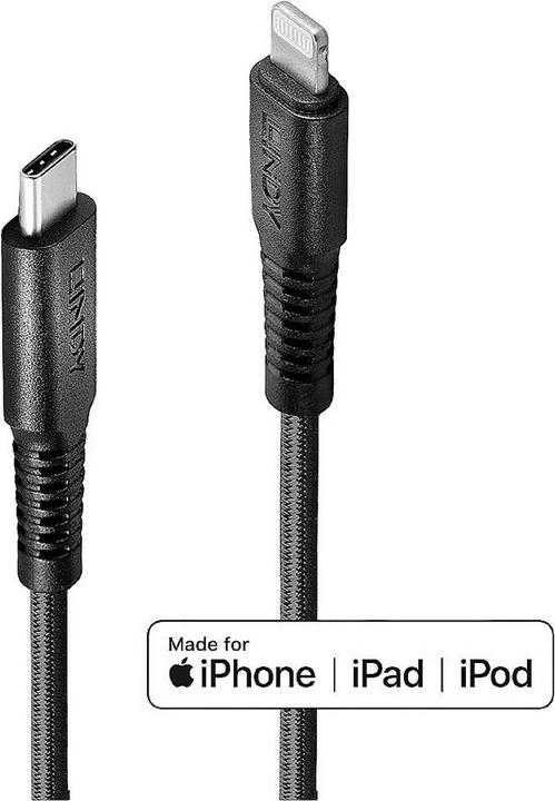 Actual product image Lindy reinforced USB Type C to Lightning charging cable (3 m, USB 2.0)