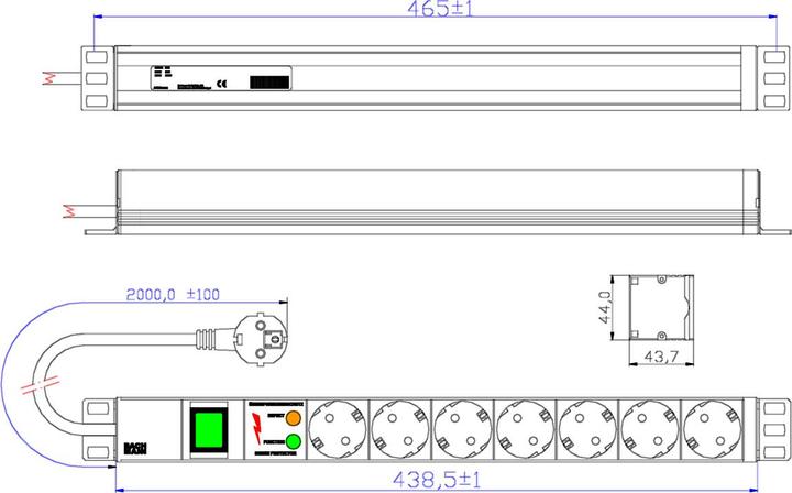 Produktbild Bachmann Verlängerungsschnur (Rack (7 x, CEE 7/4, 2 m)