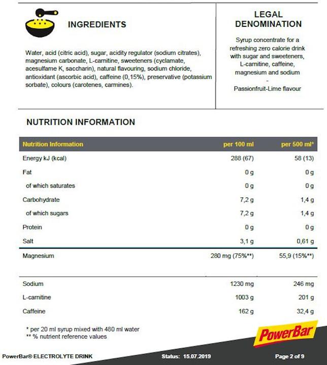 Nährwerte und Zutaten Powerbar Electrolyte Drink (1000ml) (Passionfruit-Lime, 1 x)