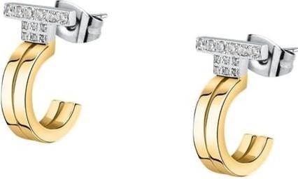 Produktbild Trussardi Bicolor hoop earrings made of steel with zirconia T-Logo TJAXC34 (Stahl)