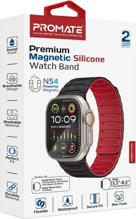 Image du produit ProMate MagBand-MS Black Apple Watch Armband (44 mm, 49 mm, 45 mm, 42 mm, Silicone)