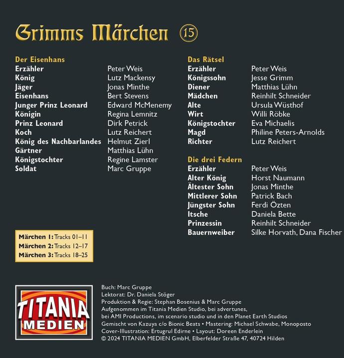 Produktbild Grimms Märchen 15 Der Eisenhans / Das Rätsel / Die drei Fede