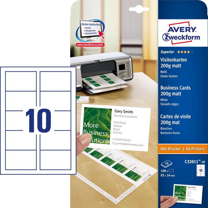 Image du produit Avery Cartes d'affaires supérieures (200 g/m², 10 x, A4)