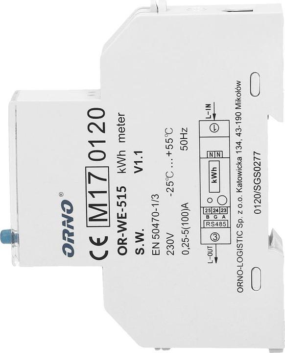 Image du produit Orno Compteur d'électricité monophasé 100A, multitarif, connexion RS-485, MID, 1 module, DIN TH-35mm