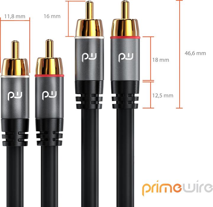 Produktbild Primewire Stereo Cinch Audio Kabel, RCA, mehrfach geschirmtes HiFi Audiokabel, 2X Cinch zu 2X Cinch (3 m, Cinch)