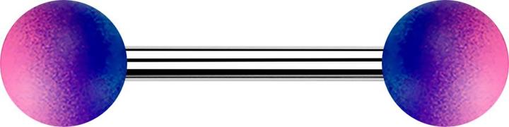 Actual product image Star Piercing Barbell silber mit zwei Kugeln Gummibeschichtet blau und pink (Surgical steel 316L)
