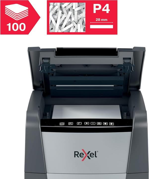Produktbild Rexel Automatischer Aktenvernichter Optimum Autofeed 100X, 4x28mm, P4, 34l (Partikelschnitt)