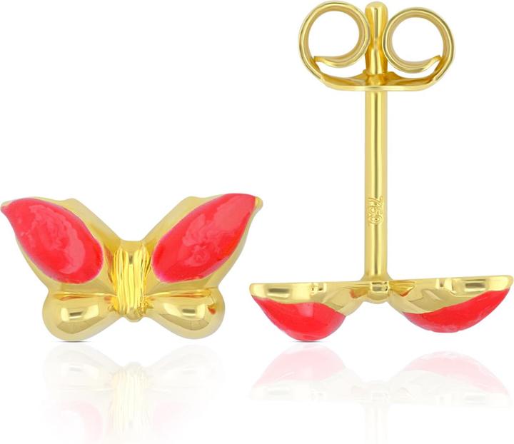 Immagine prodotto Muau Borchie a farfalla oro giallo 750 rosso/bianco 10mm (Oro giallo 750/18 carati)