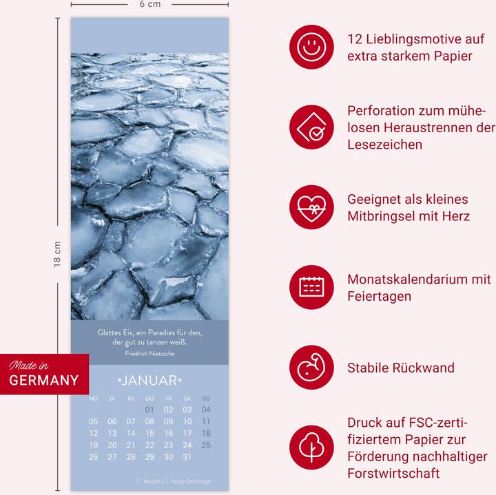 Actual product image Gute Gedanken Lesezeichen & Kalender 2026 (6 x 18 cm, Hardcover, German)