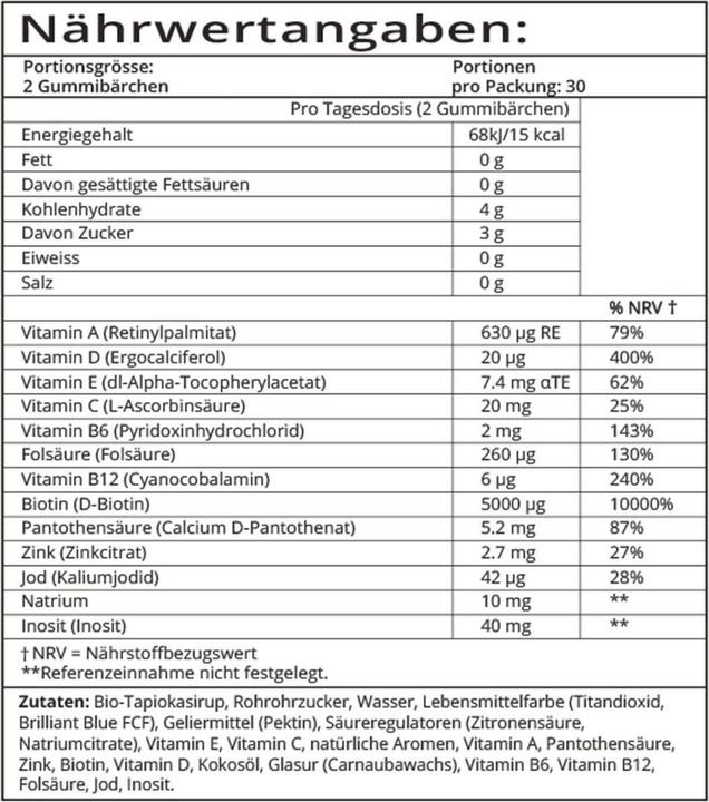 Nährwerte und Zutaten Sugarbearhair Hair Vitamins Gummies 3 Monate (3 Stück, Gummies)