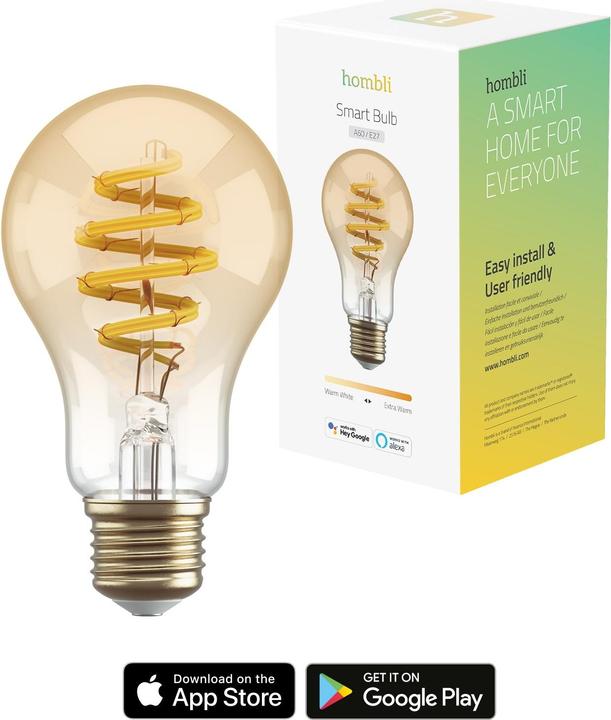 Label énergétique Hombli Ampoule à filament CCT E27 A60 (E27, 5.50 W, 300 lm, 1 x, G)