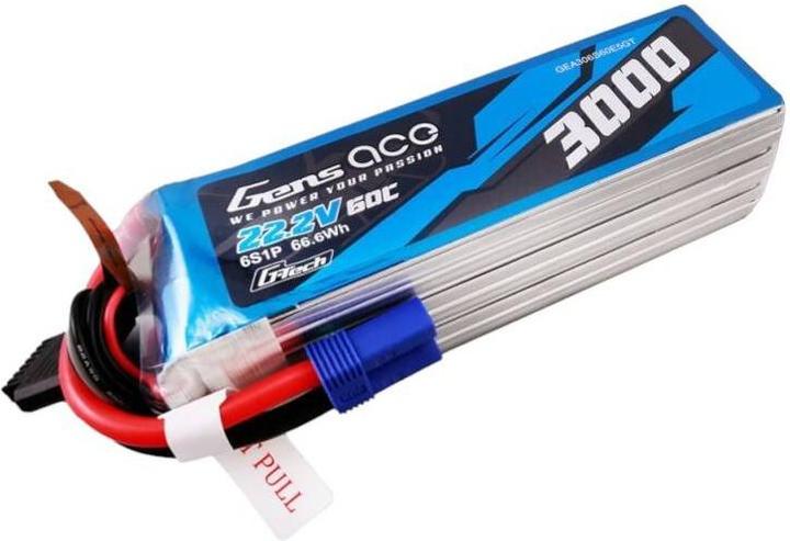 Actual product image Gens Ace G-Tech 3000mAh 22.2V 60C 6S1P Lipo Battery Pack with EC5 plug (22.20 V, 3000 mAh)