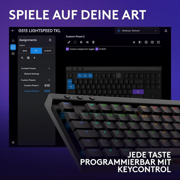 Image du produit Logitech G515 Lightspeed TKL (DE, Sans fil, Filaire)
