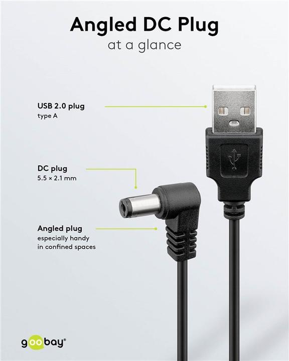 Actual product image Goobay USB DC Cable 5.5 x 2.1 mm, 0.5 m, Black (0.50 m)