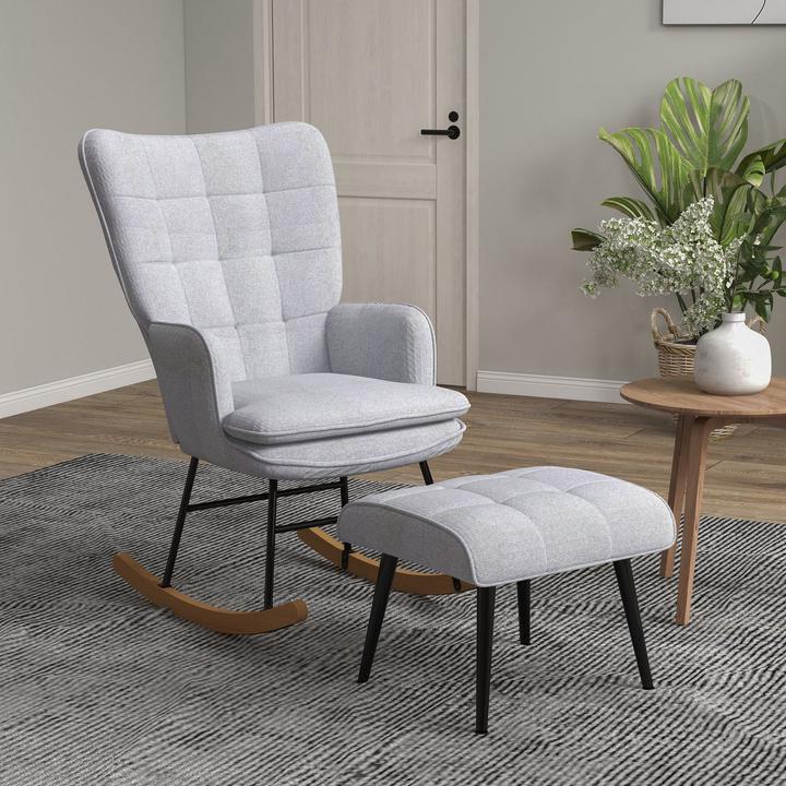 Image du produit Homcom Fauteuil à bascule avec tabouret et dossier haut