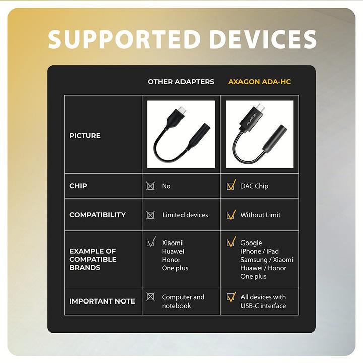 Productafbeelding Axagon ADA-HC USB-C Hi-Res Audioadapter - 3,5 mm aansluiting, 32 bit, 384 kHz (USB-C)