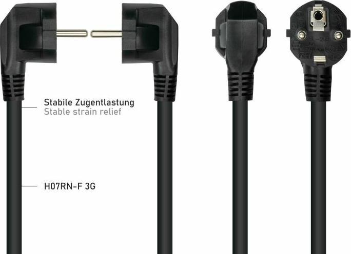 Produktbild Kabelmeister Netzkabel Schutzkontakt-Stecker Typ E+F (90° gew.) an Warmgeräte-Buchse C15 (r. gew.) (0.50 m)