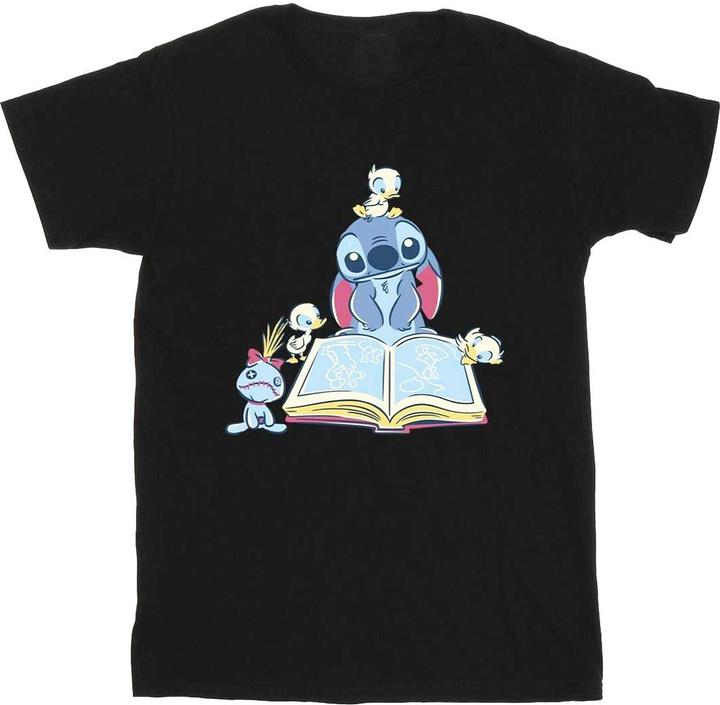 Actual product image Disney Girls Lilo & Stitch Reading A Book Cotton T-Shirt (140, 146)