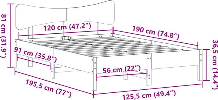 Image du produit VidaXL Lit en bois massif Lit double sans matelas 120x190cm pin (120 x 190 cm)