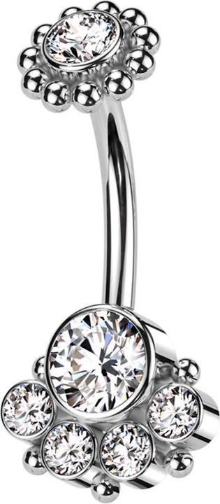 Hollywood Body Jewelry Banane Innengewinde silber mit Kugelblume silber Kristall silber und grosser vier kleine Kristalle s (Chirurgenstahl 316L, ohne Messing)