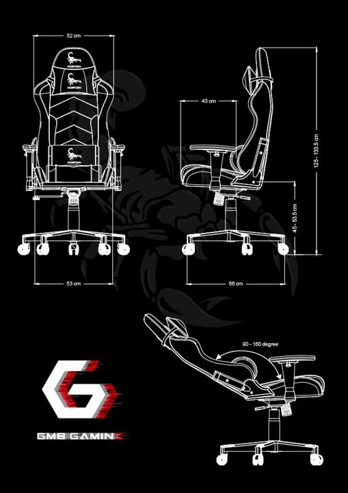 Produktbild Gembird GC-SCORPION-04X Gaming-Stuhl "SCORPION", schwarz und orange, Stoffsessel mit orangefarbenen Kunst...