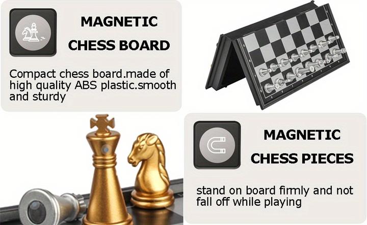 Produktbild PhoneLook Mini Magnetisches Schachbrett Reise-Set Klappbar (12 cm) ideal für Reisen mit goldenen und silbernen