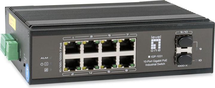 Actual product image LevelOne Switch 10Port Gigabit PoE DIN-Rail,-40°C to 75°C (8 Ports)