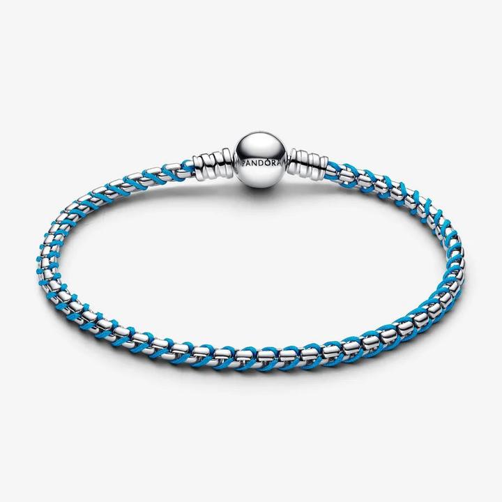 Produktbild Pandora Blaues Kordel-Kastenkettenarmband (18 cm, Silber 925, Textil)