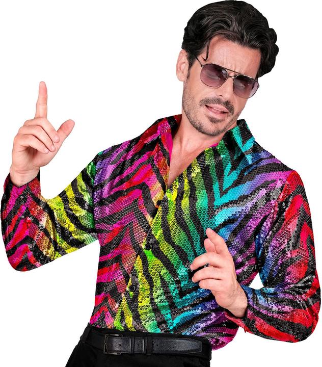 Widmann Camicia da uomo con paillettes in look tigrato Rainbow