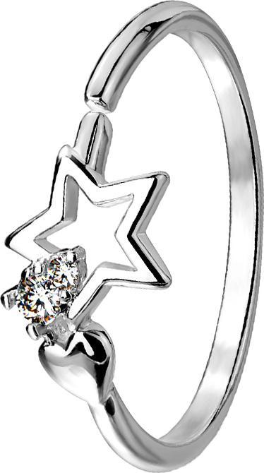 Immagine prodotto Star Piercing Anello in argento con due cristalli, cuore e stella (50, 925 Argento)