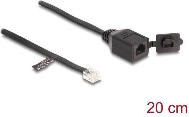 Produktbild Delock Kabel RJ12 Stecker zu RJ12 Buchse mit Verschlusskappe 20 cm schwarz